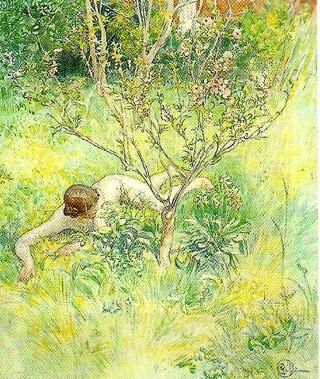 Carl Larsson naken flicka under prunusbusken